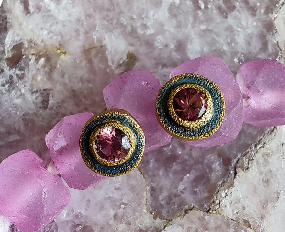 Gold and Silver Malaya Garnet stud earrings